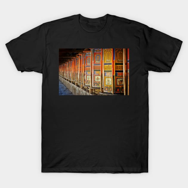 An Alley Of Tibetan Prayer Wheels T-Shirt by AlexaZari